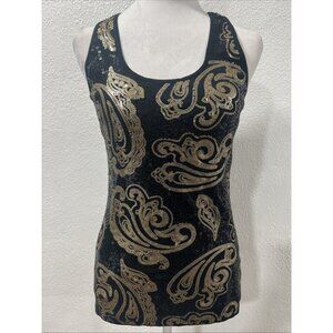 APT 9 Women’s Tank Top Black Gold Sequins Paisley Scoop Neck Soft sz M